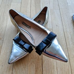 Prada silver metallic flats w/ bow